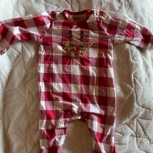 MudPie 3-6 month Reindeer red plaid footie onesie